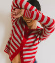 button front cardigan in red