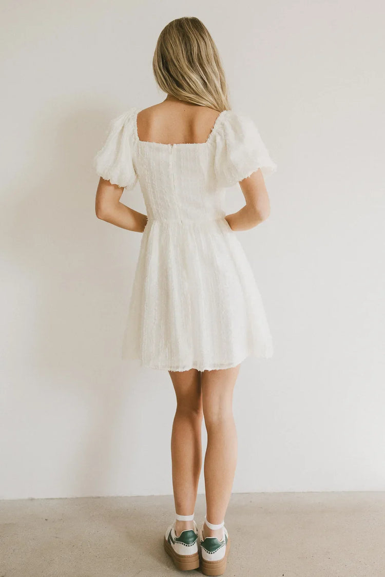 Square back neck dress in cream