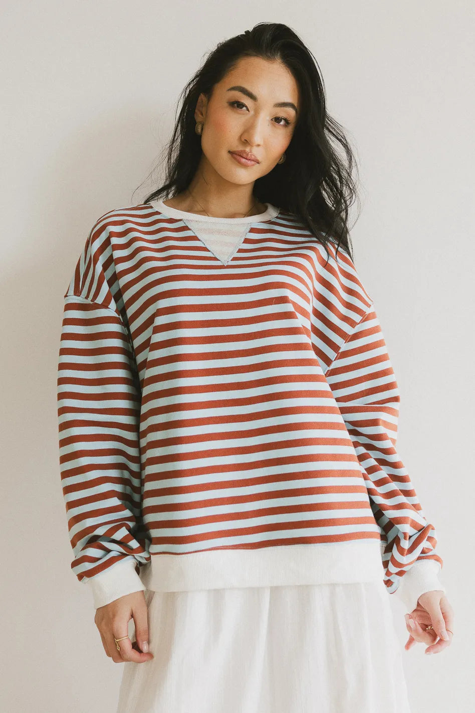 Knit top in striped red