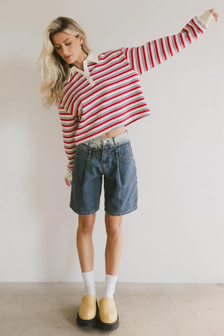 Cropped striped top in red