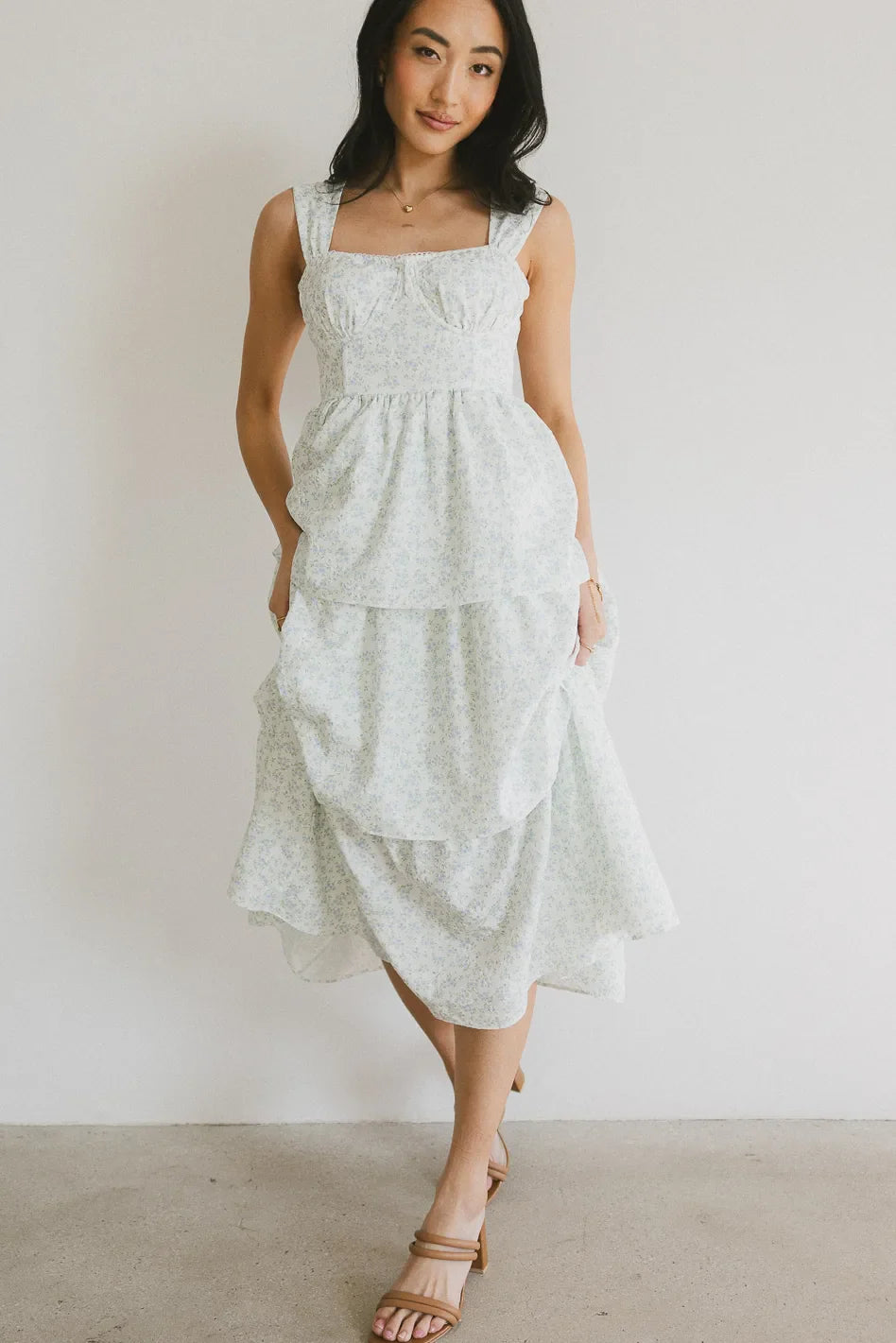 Tiered dress in cream
