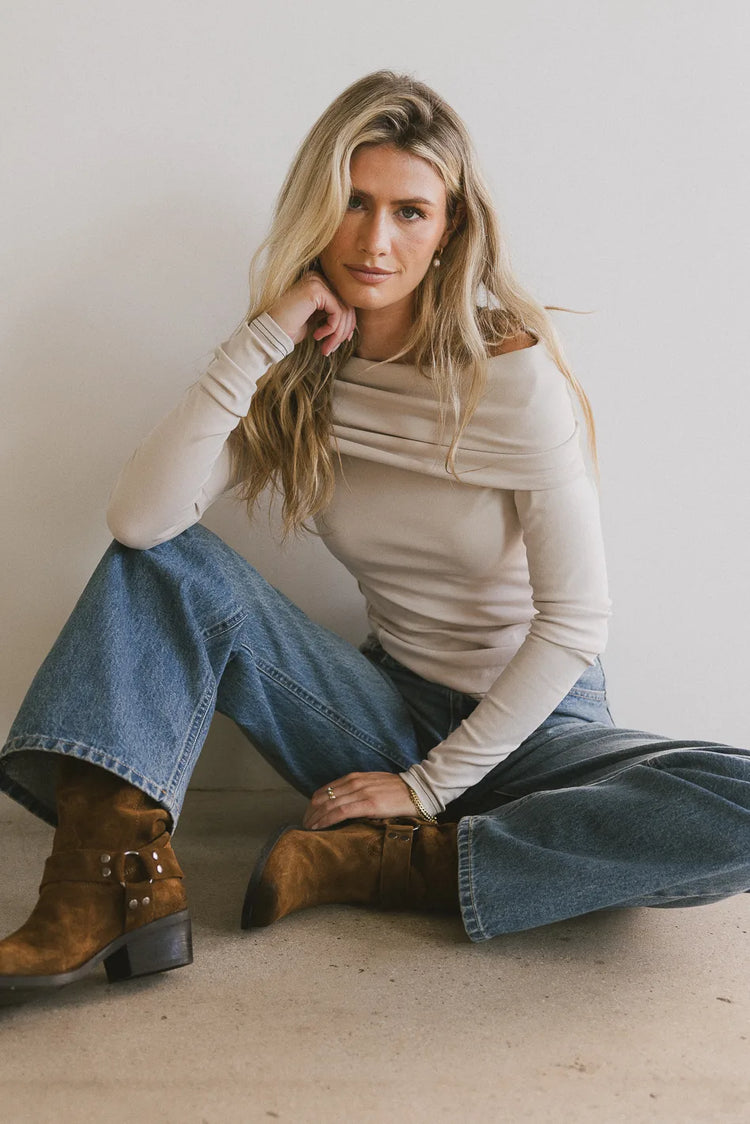 Off shoulder top in sand