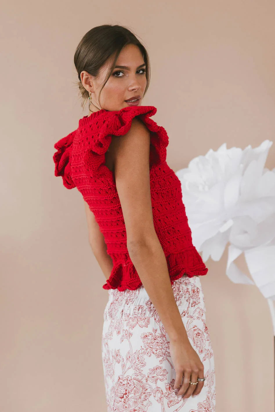 Ruffle crocheted top in red