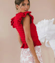 Ruffle crocheted top in red