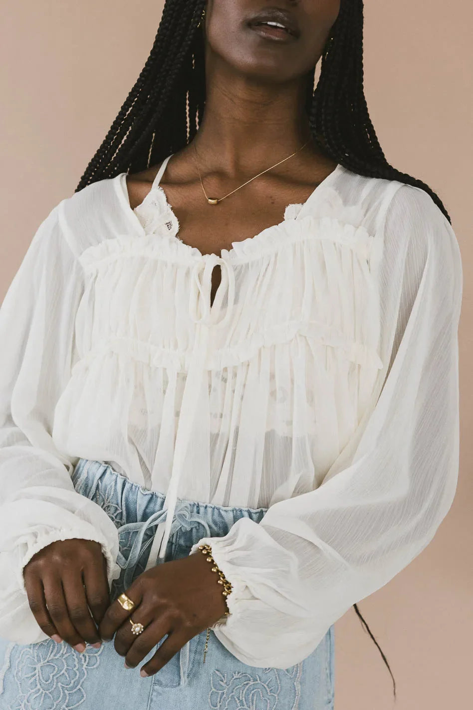 Sheer top in cream
