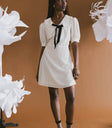 front tie black and white mini dress