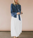 denim blouse with tie