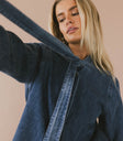 dark wash denim top with front tie