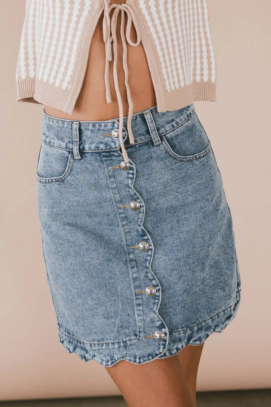 High rise denim skirt