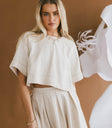 cropped short sleeve linen top