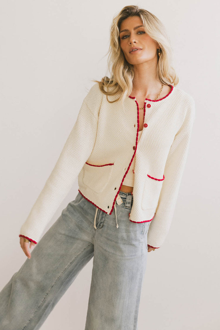 Long sleeves cardigan in red