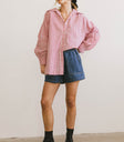 red and white striped button up