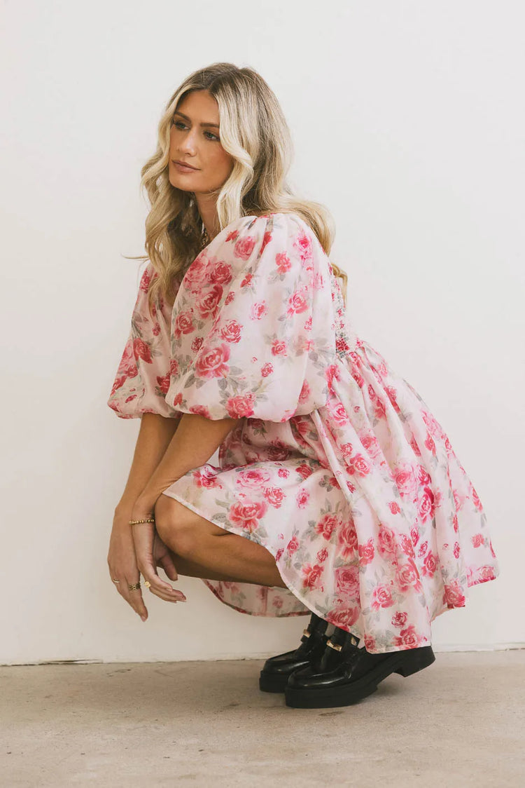 Puff floral mini dress in multi color