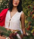 Front tie straps vest in oatmeal