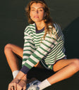 Striped top in green an white