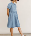Plain color denim dress in medium wash