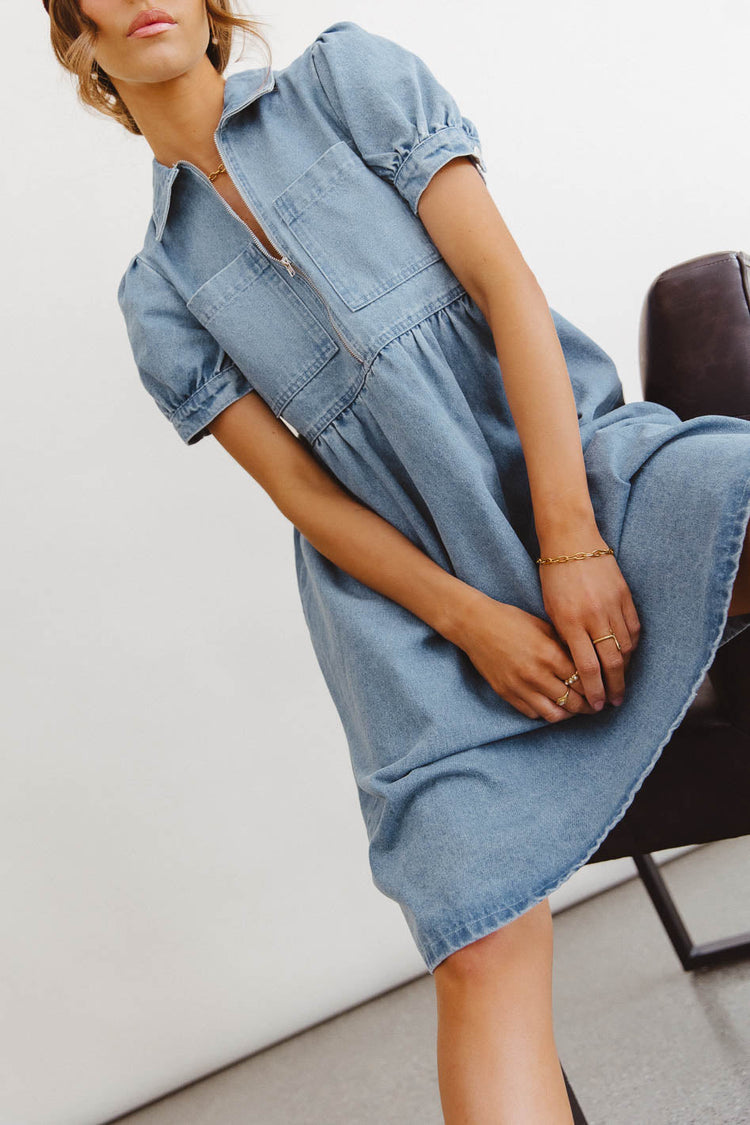Front zipper top dress in denim