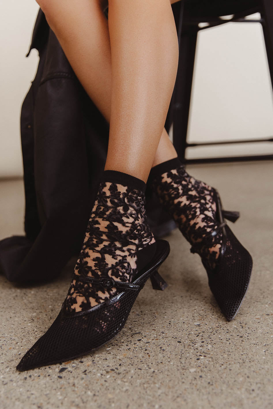 semi sheer socks in black
