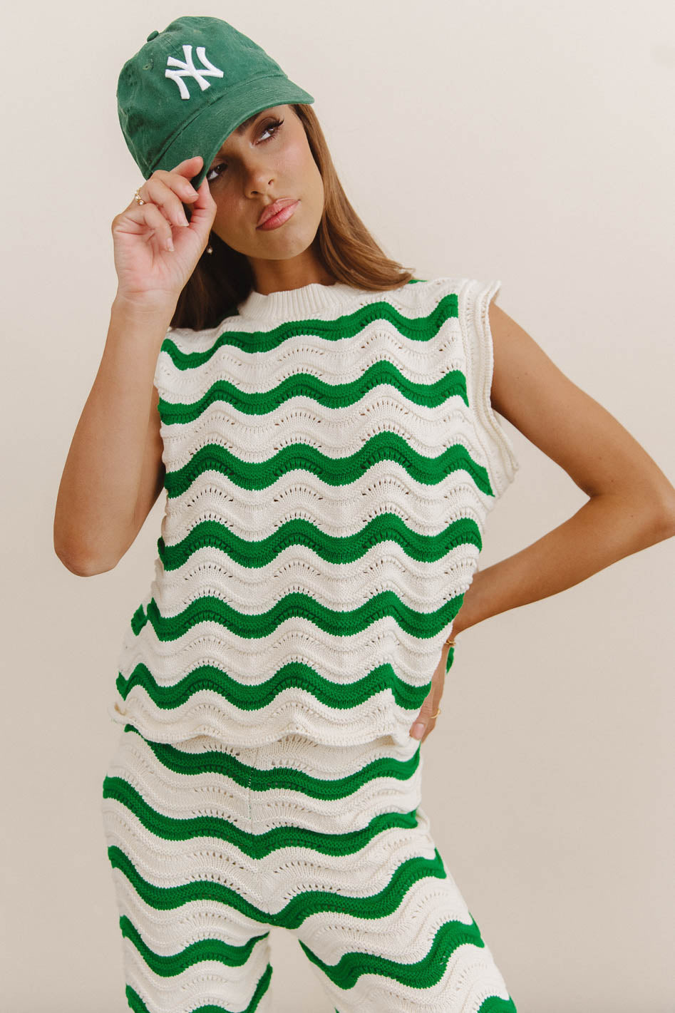 Short sleeves striped top in green