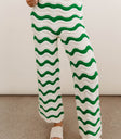 Elastic waist striped pants in green