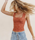 Square knit top in terracotta