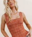 Floral designed top in terracotta