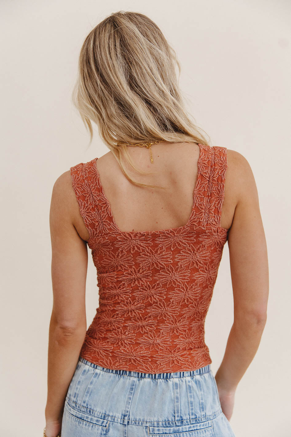 Plain color top in terracotta