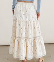 Tiered floral skirt in cream