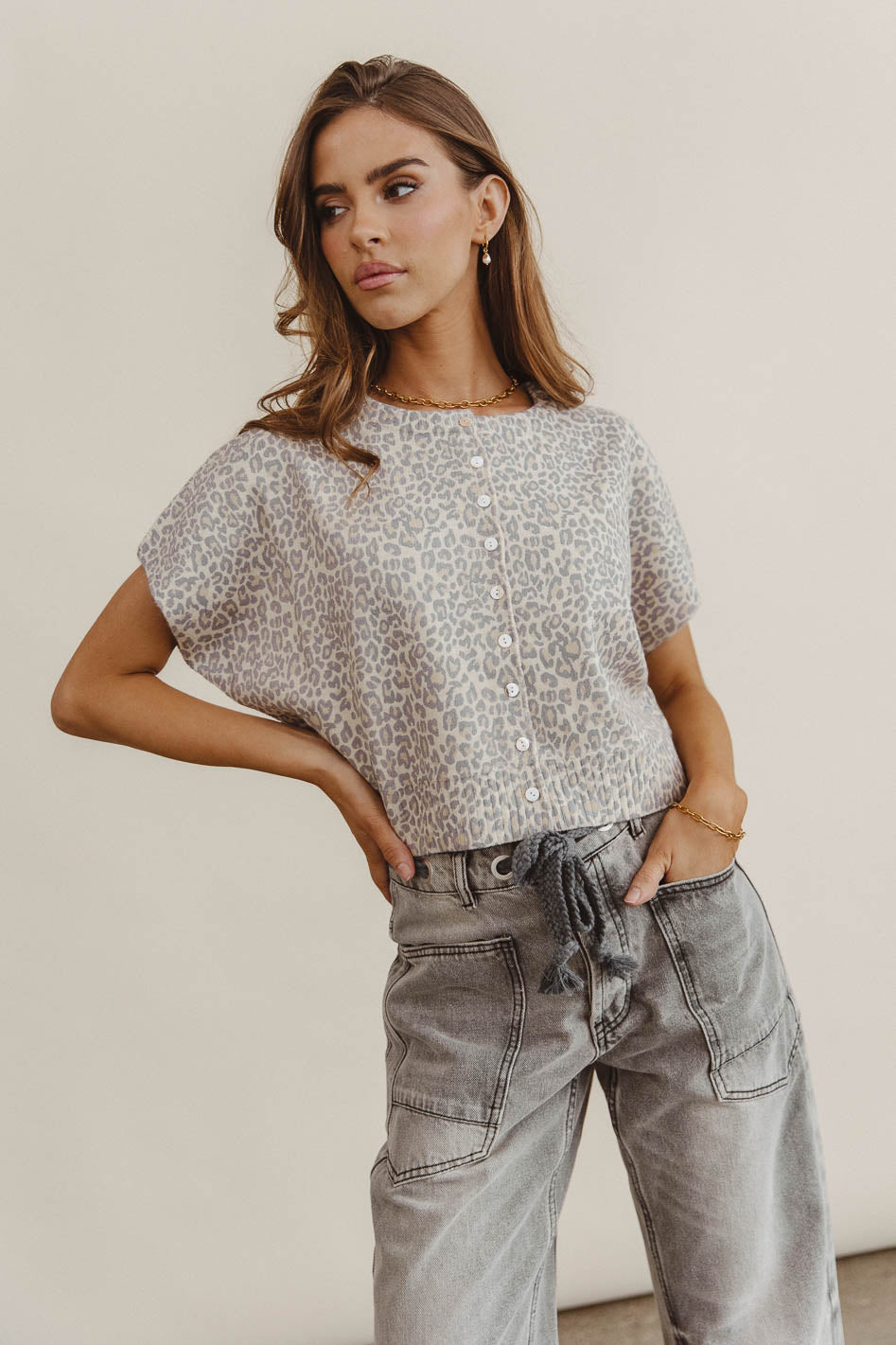 Button up top in leopard print