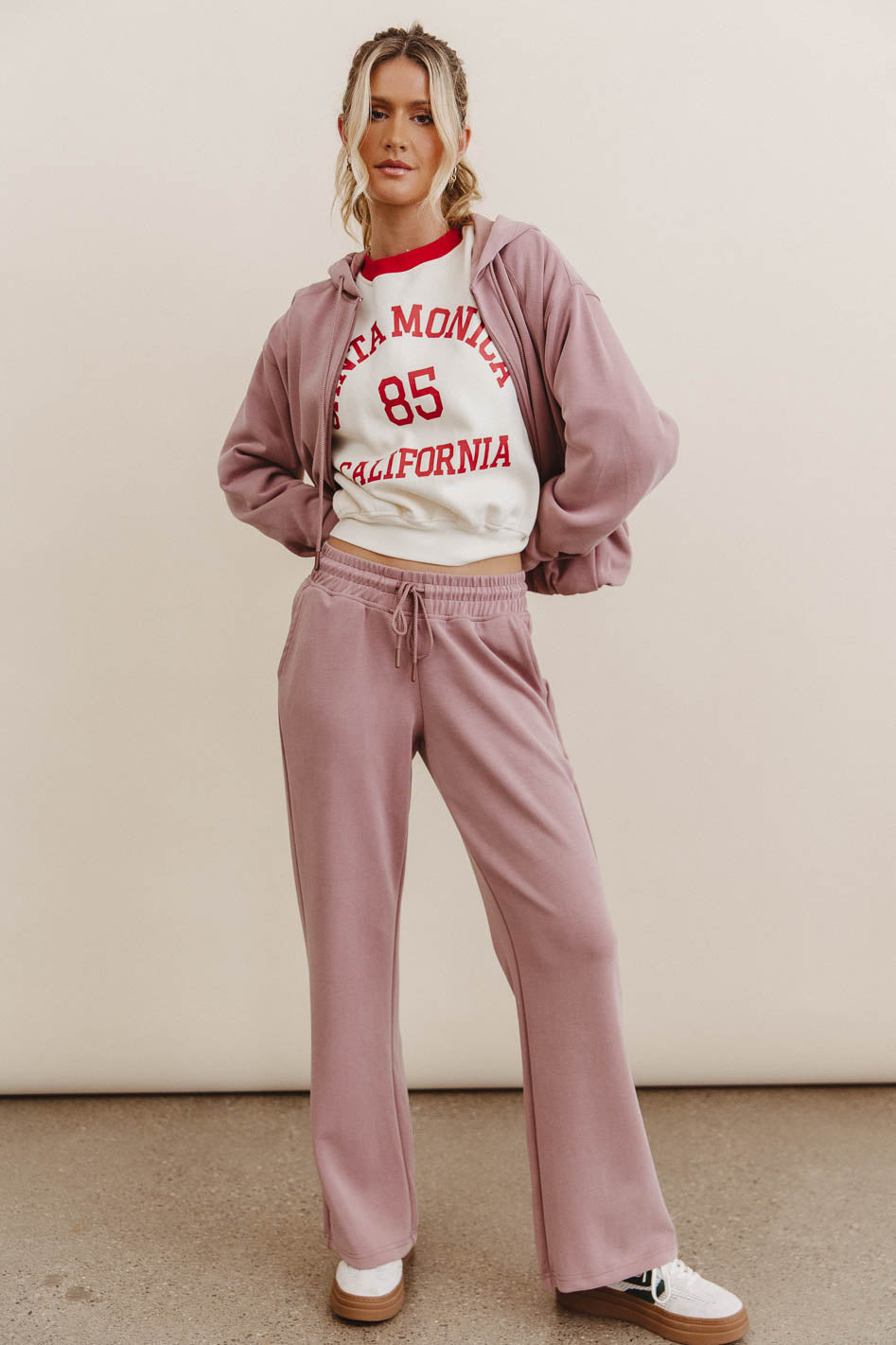 Elastic waist pants in mauve