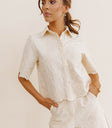 Button up embroidered top in cream