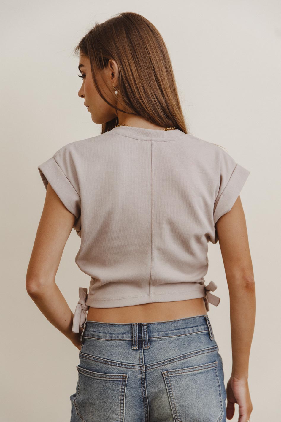 Plain color top in taupe