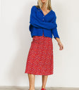 flower midi length red skirt