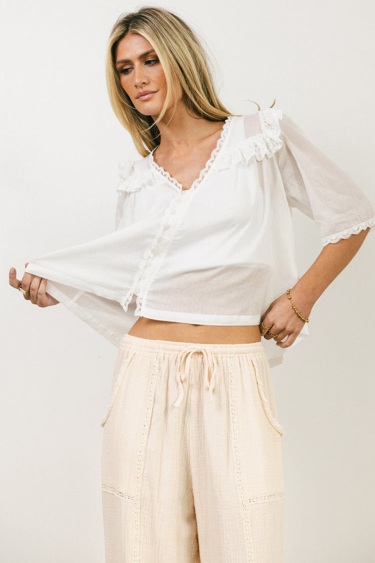 lace detail on ivory top