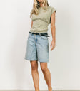 green top with pleated hem