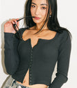 front clasp charcoal knit long sleeve top