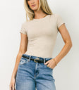 short sleeve top with round neckline