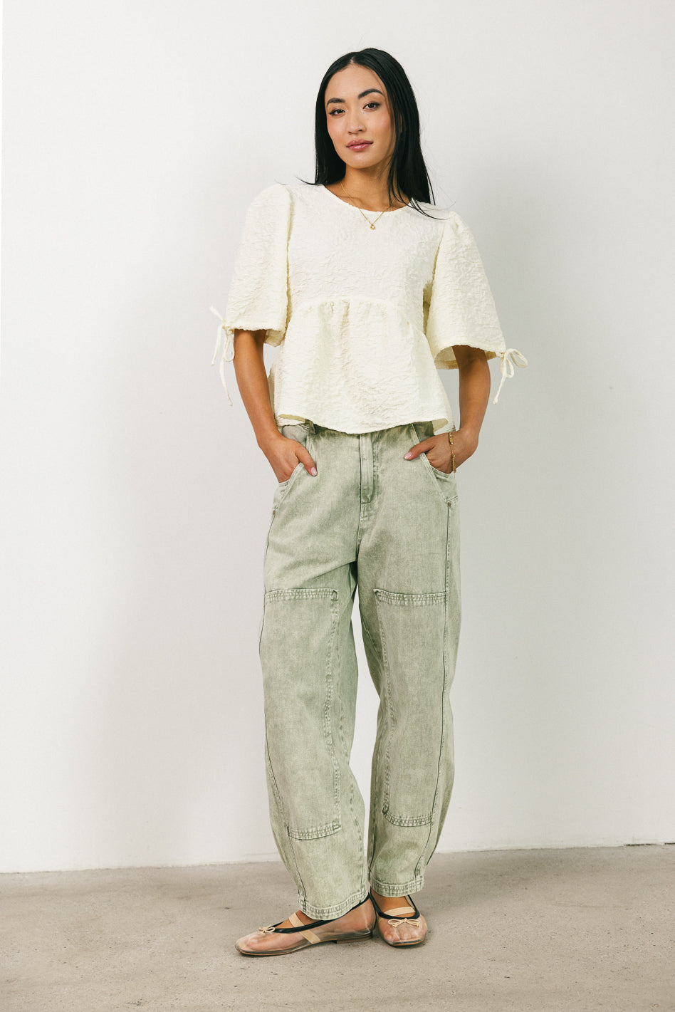 short sleeve cream blouse