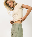 beige short sleeve top