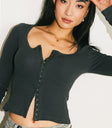 long sleeve waffle top
