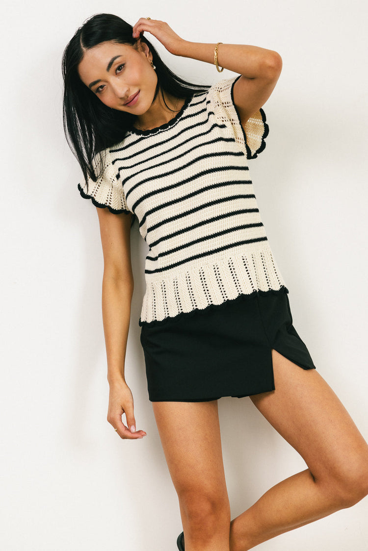Knit crocheted top in black