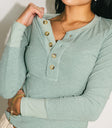 Buttonn round neck top in sage