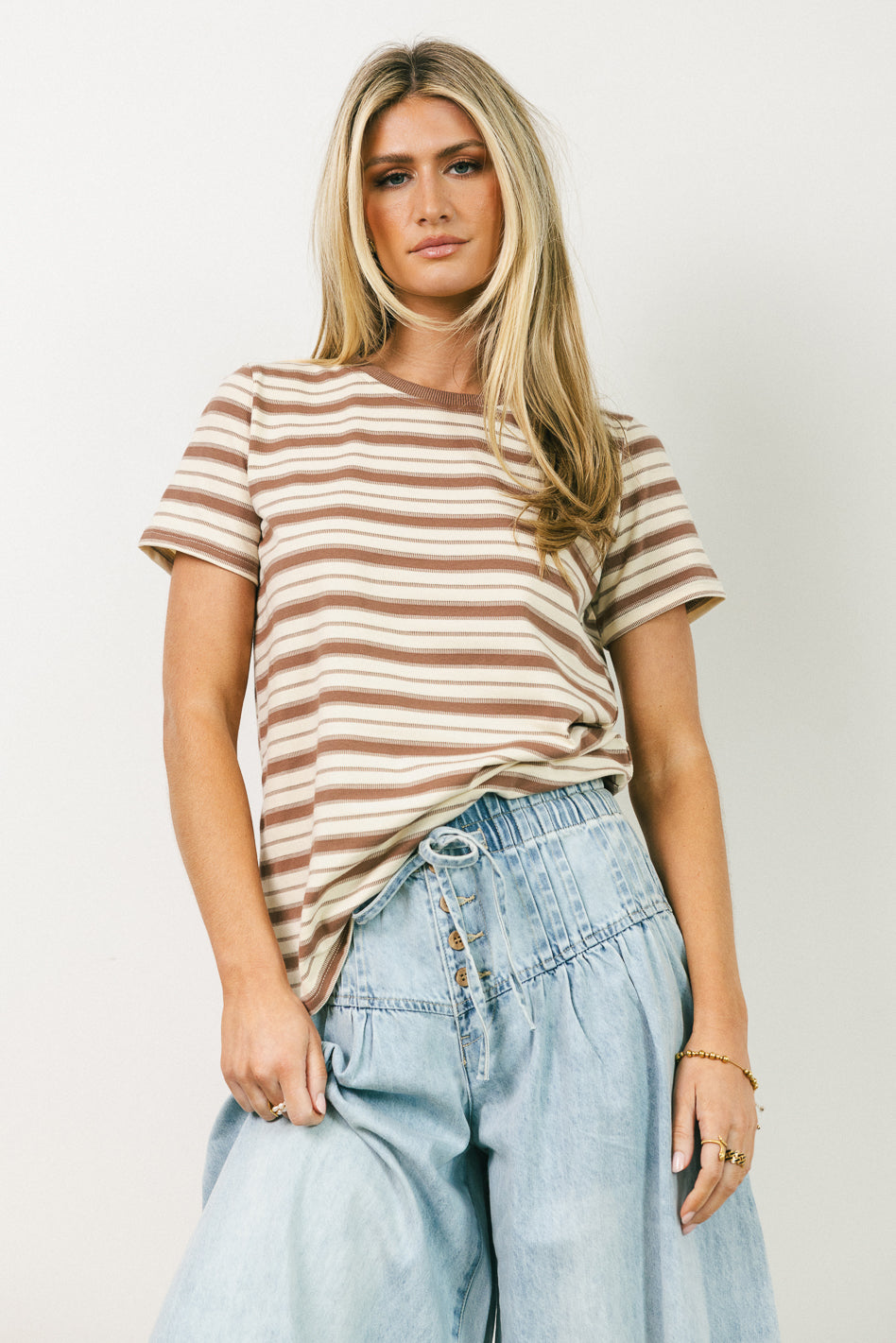 Striped top in taupe