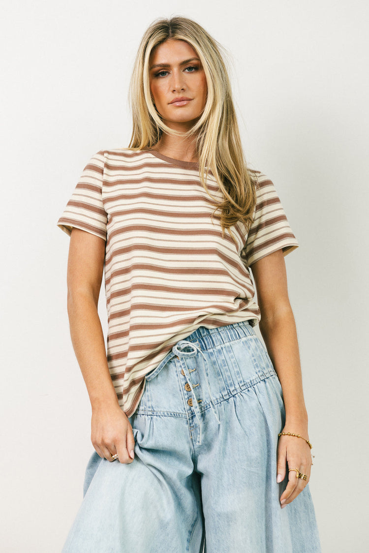 Striped top in taupe