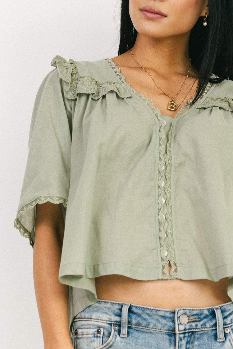 button up sage blouse