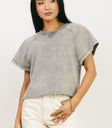 round neckline on gray shirt