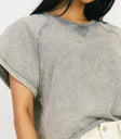 rolled hem on gray t-shirt