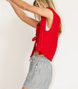 red sleeveless vest