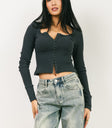 Abigail Waffle Knit Top in Charcoal