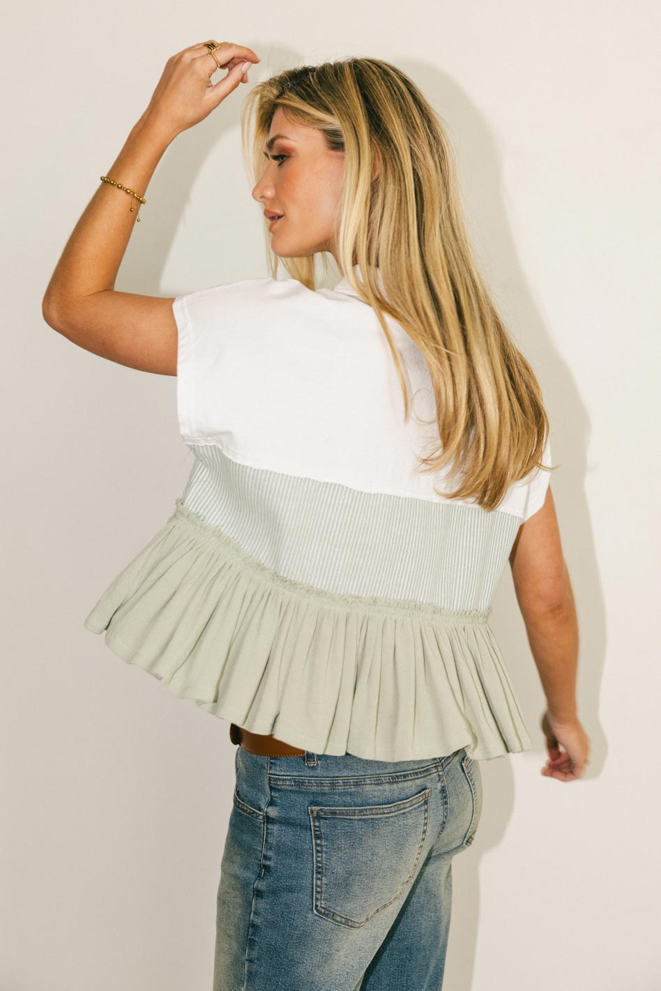 Ruffle hem top in sage